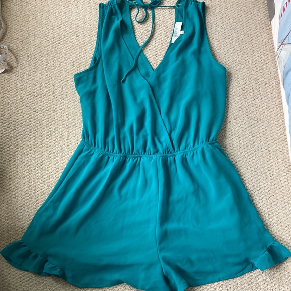Teal Sleeveless Romper - Picture 1 of 5